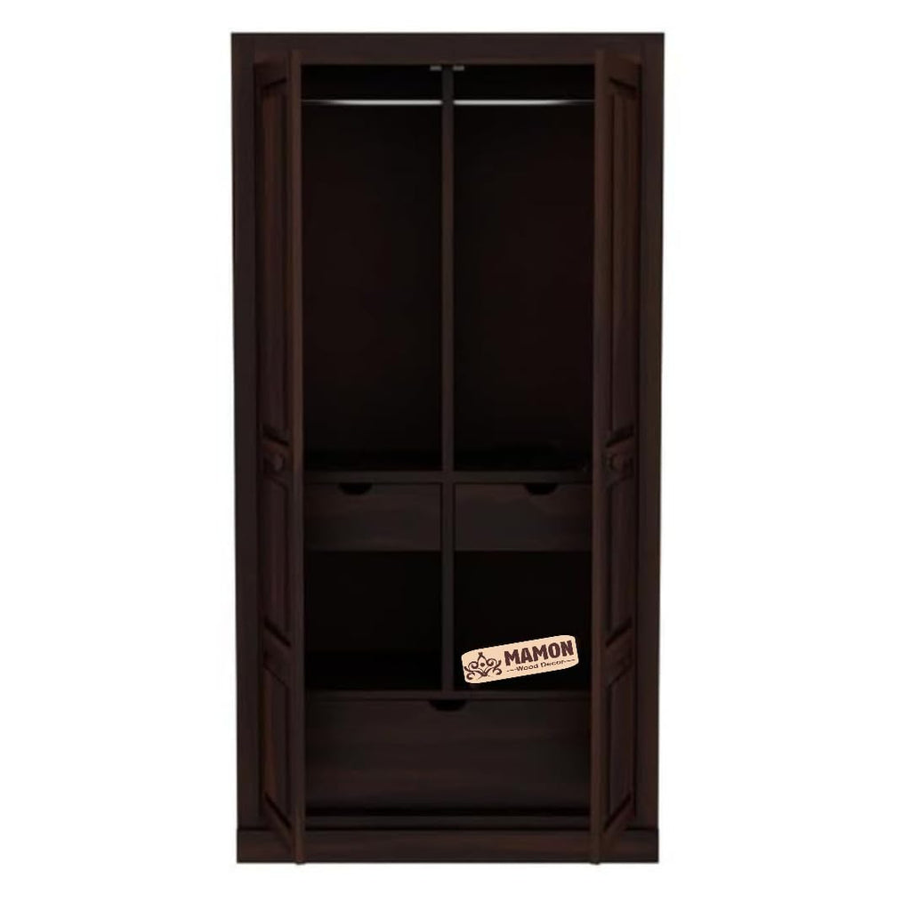 Mamon Wood Decor Sheesham Wood Wardrobe with 3 Drawer and 4 Shelves