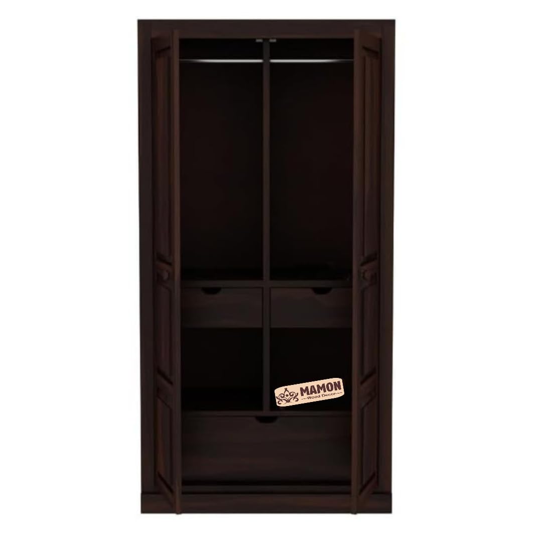 Mamon Wood Decor Sheesham Wood Wardrobe with 3 Drawer and 4 Shelves