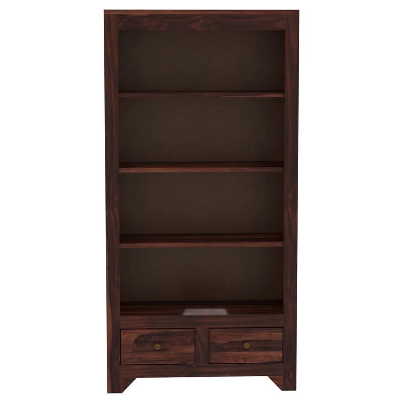 Mamon Wood Decor Solid Wood Semi-Open Book Shelf – Walnut