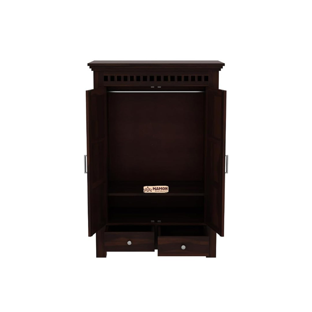 Mamon Wood Decor 2 Door Wardrobe with 2 drawers, 2 shelves & hanging - Walnut