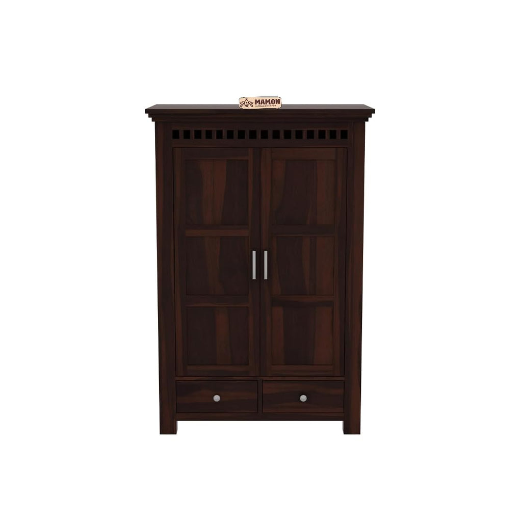 Mamon Wood Decor 2 Door Wardrobe with 2 drawers, 2 shelves & hanging - Walnut