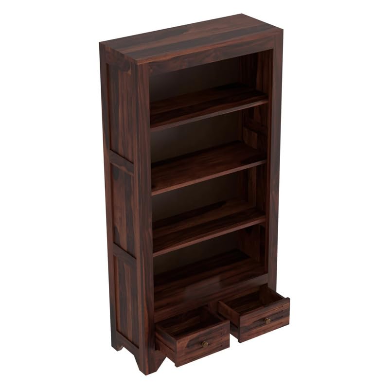 Mamon Wood Decor Solid Wood Semi-Open Book Shelf – Walnut