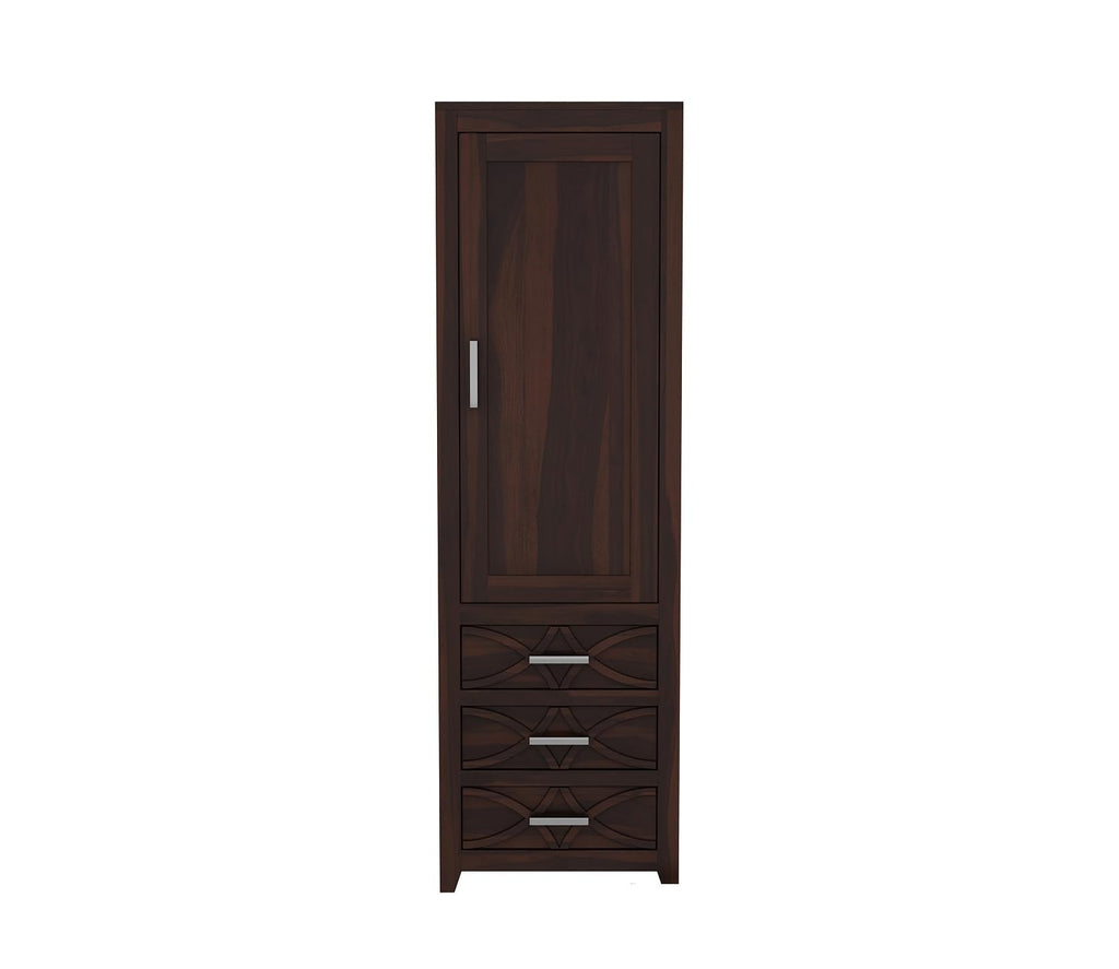 Mamon Wood Decor Single Door Wardrobe with 3 drawers & 3 shelves – Jack - Walnut