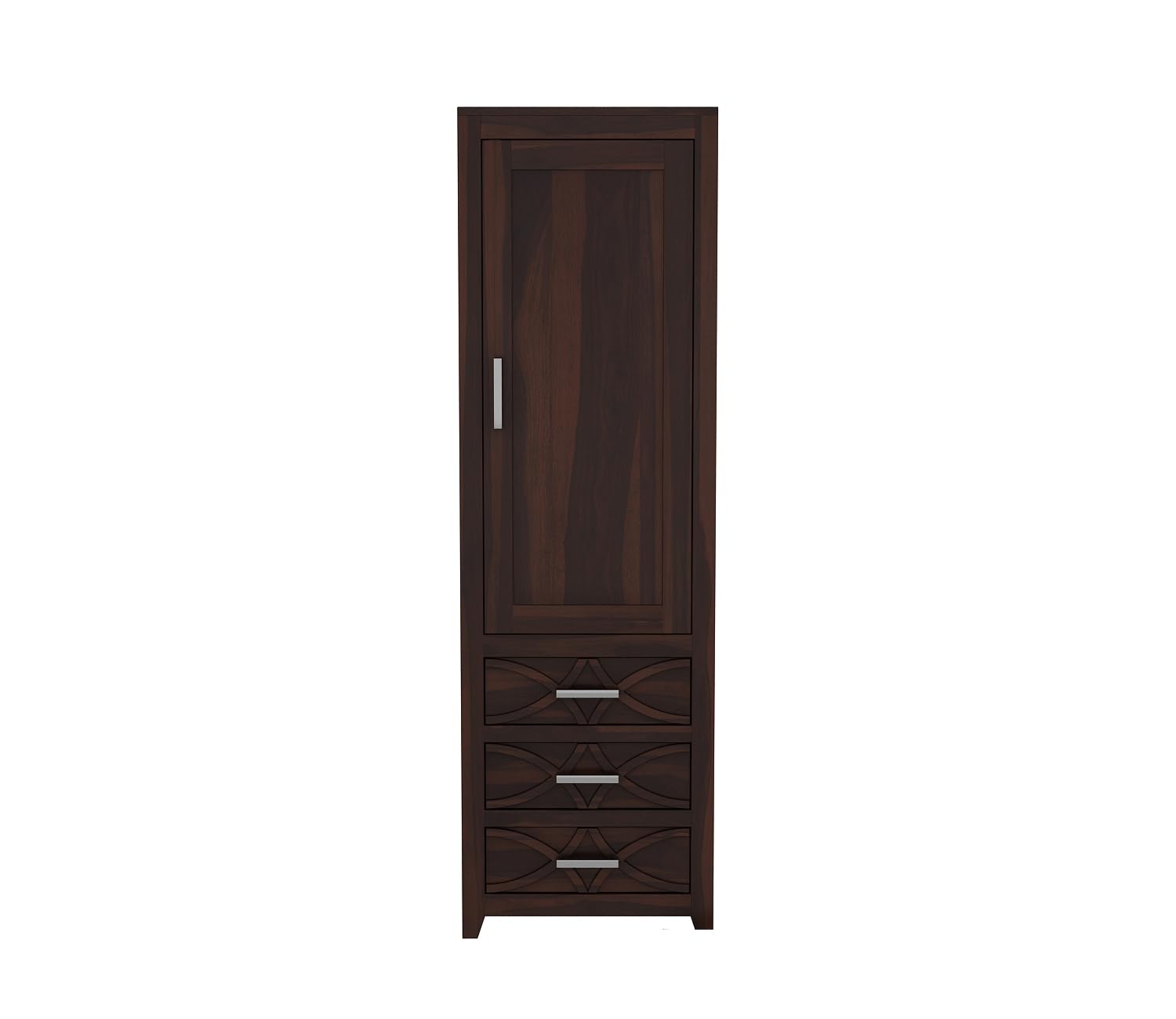 Mamon Wood Decor Single Door Wardrobe with 3 drawers & 3 shelves – Jack - Walnut