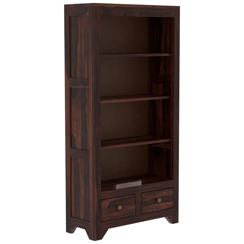 Mamon Wood Decor Solid Wood Semi-Open Book Shelf – Walnut