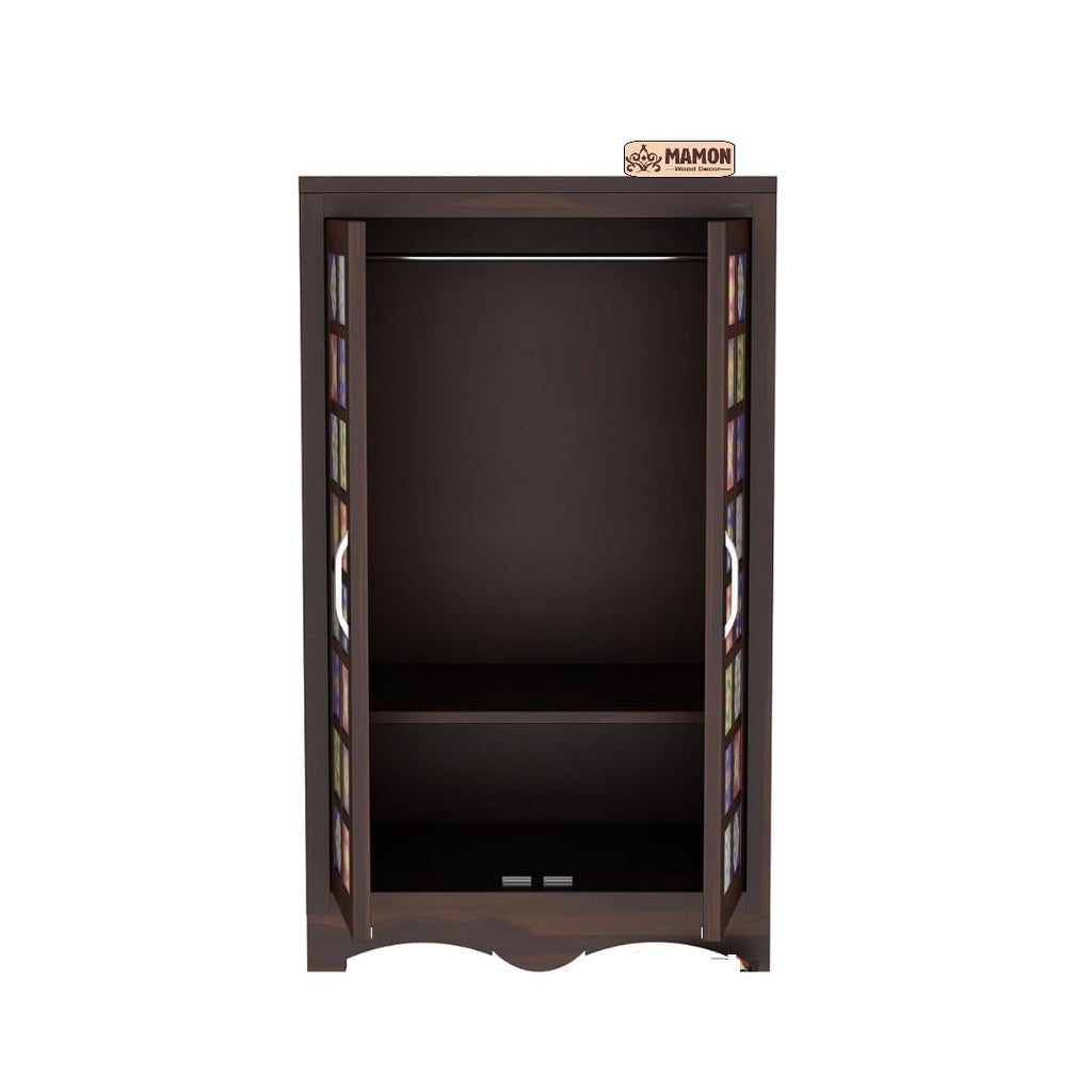 Mamon Wood Decor 2 Door Wardrobe with 2 shelves & hanging space – Ryan - Walnut