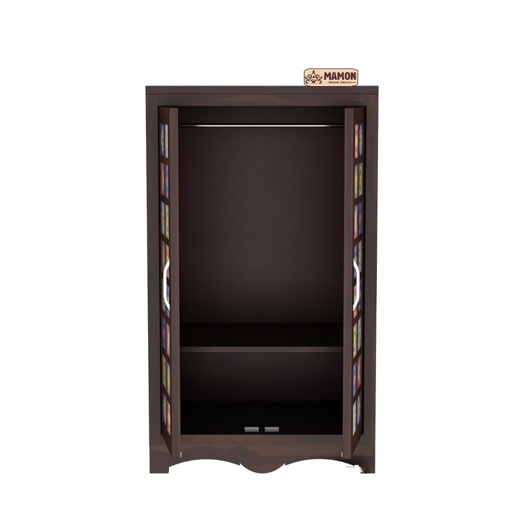 Mamon Wood Decor 2 Door Wardrobe with 2 shelves & hanging space – Ryan - Walnut
