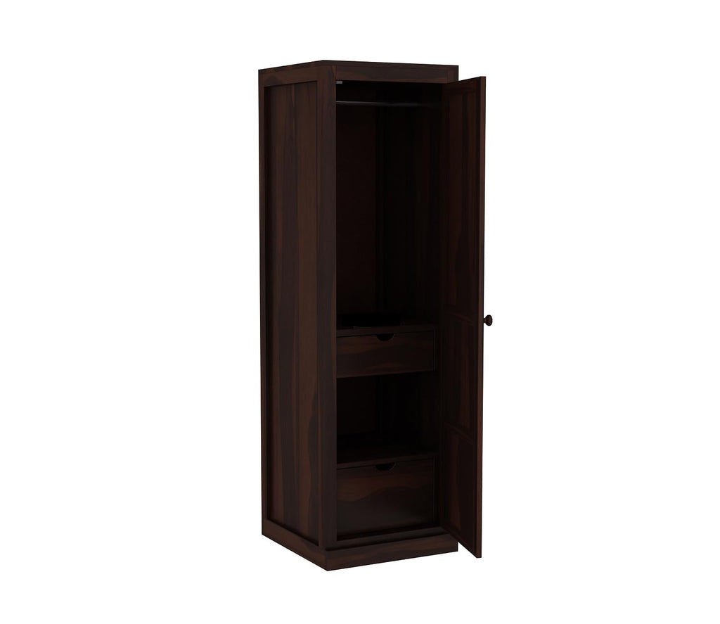 Mamon Wood Decor Single Door Wardrobe with 2 drawers, 2 shelves - Walnut