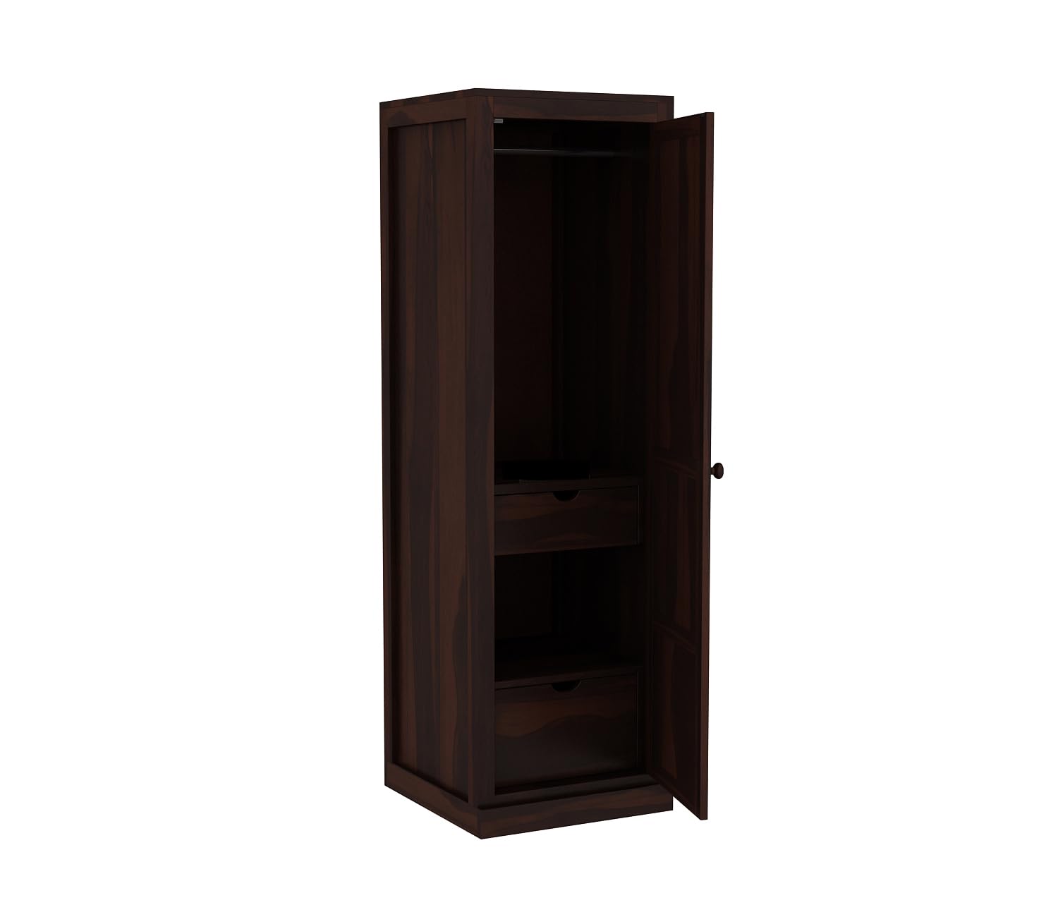 Mamon Wood Decor Single Door Wardrobe with 2 drawers, 2 shelves - Walnut
