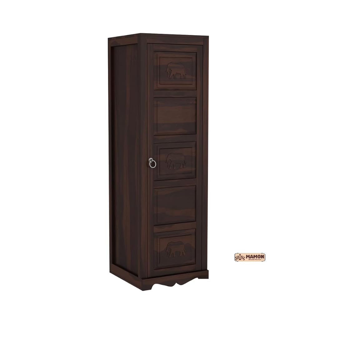 Mamon Wood Decor 1 Door Wardrobe with 1 drawer, 3 shelves & hanging - Walnut