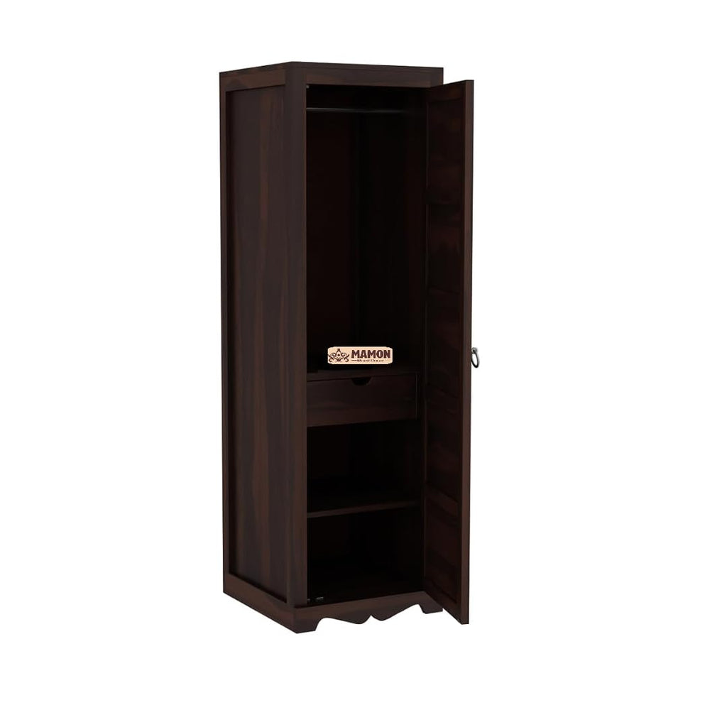 Mamon Wood Decor 1 Door Wardrobe with 1 drawer, 3 shelves & hanging - Walnut