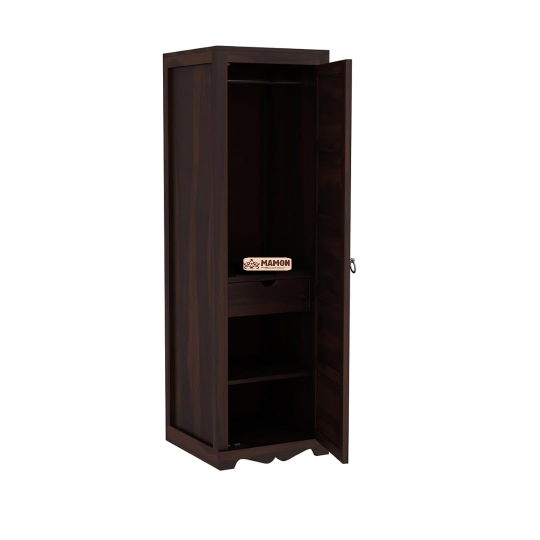 Mamon Wood Decor 1 Door Wardrobe with 1 drawer, 3 shelves & hanging - Walnut