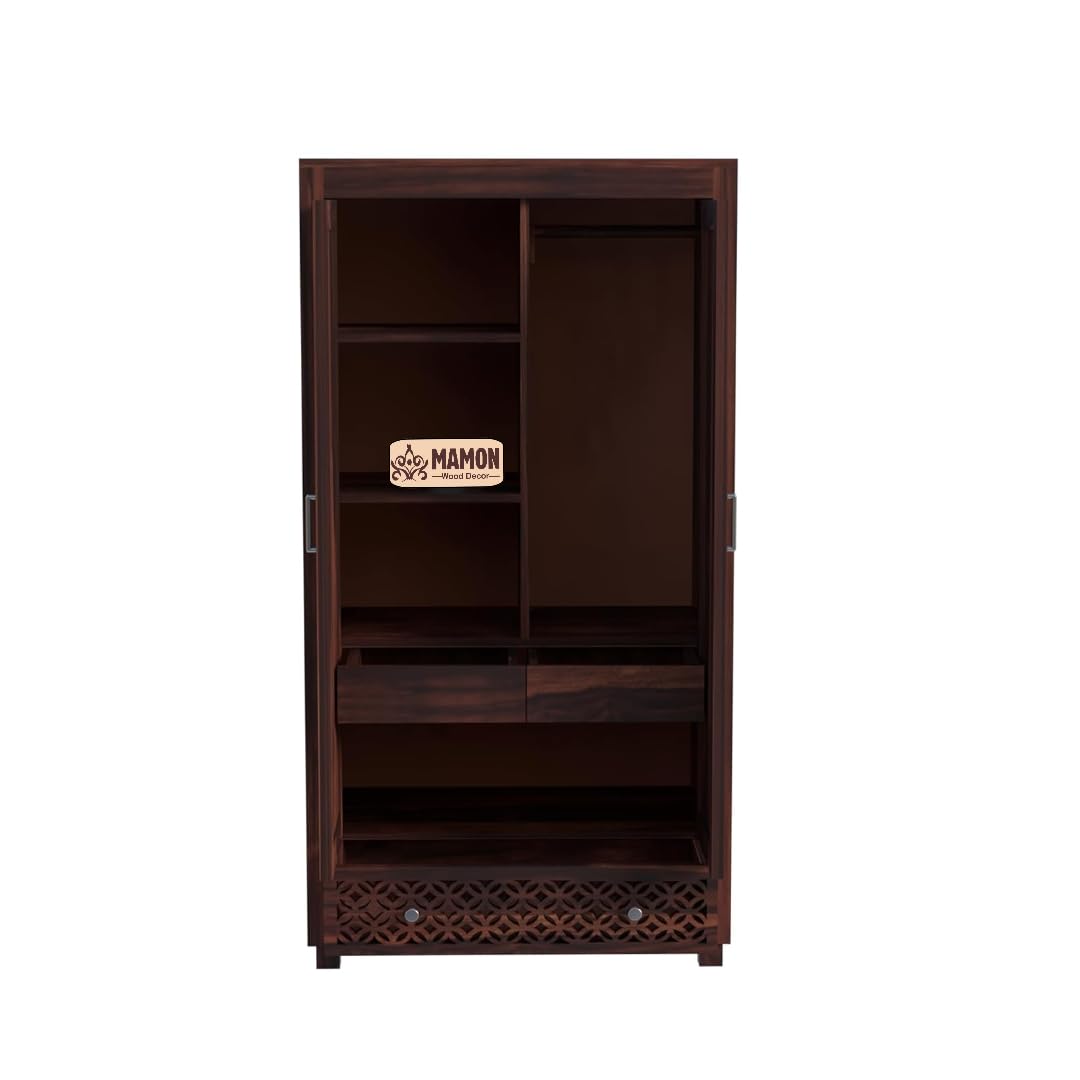 Mamon Wood Decor Solid Wood Wardrobe with Double Doors, Decorative