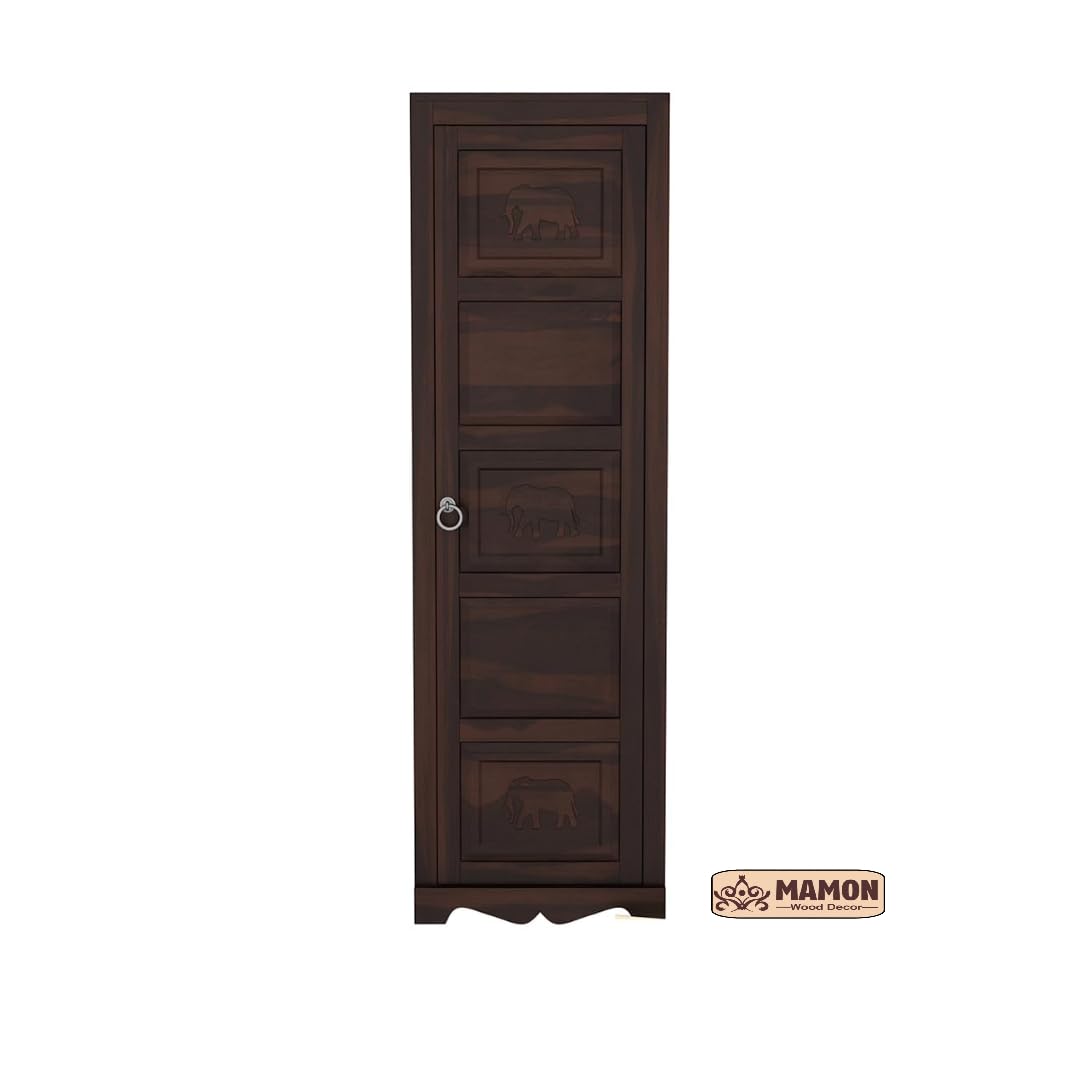 Mamon Wood Decor 1 Door Wardrobe with 1 drawer, 3 shelves & hanging - Walnut