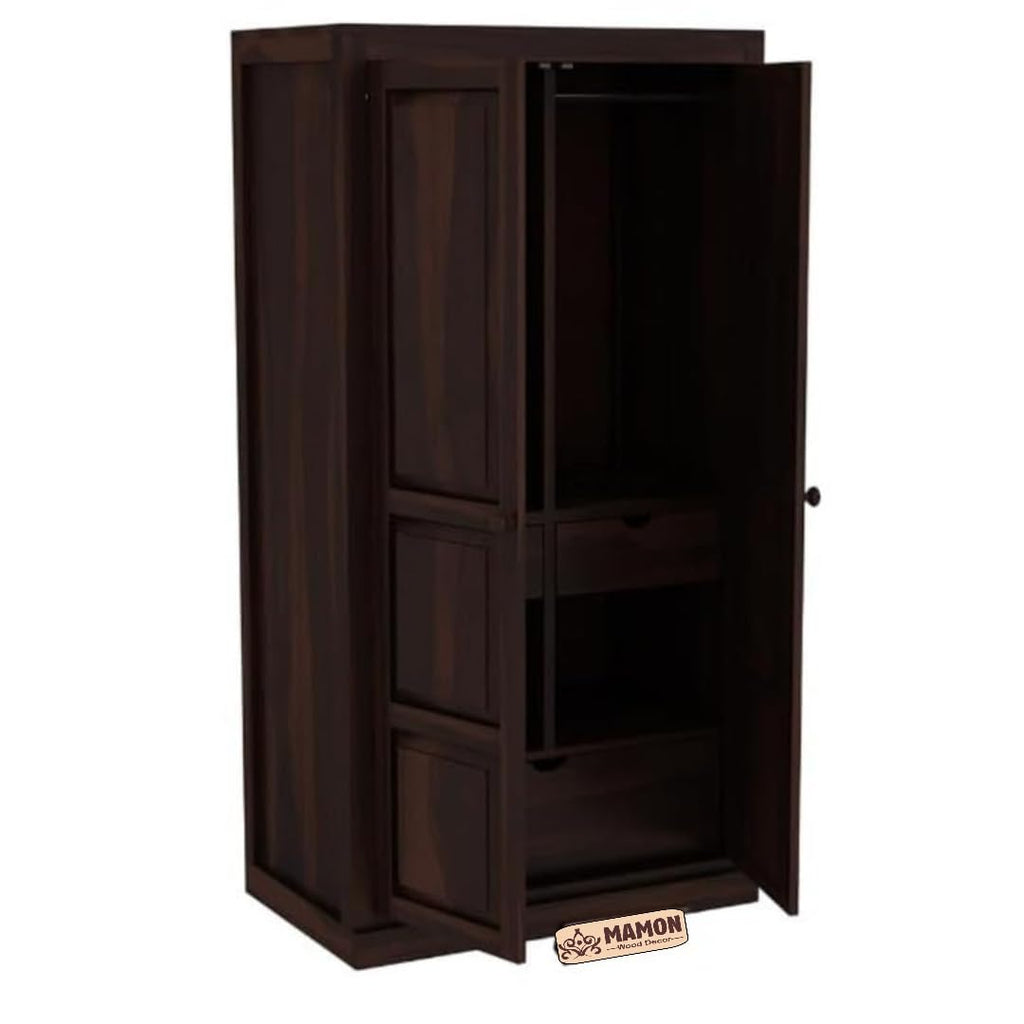 Mamon Wood Decor Sheesham Wood Wardrobe with 3 Drawer and 4 Shelves