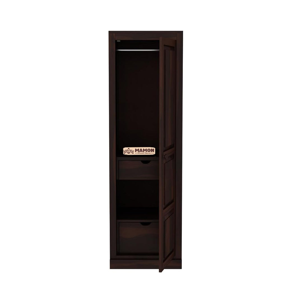 Mamon Wood Decor Single Door Wardrobe with 2 drawers, 2 shelves - Walnut