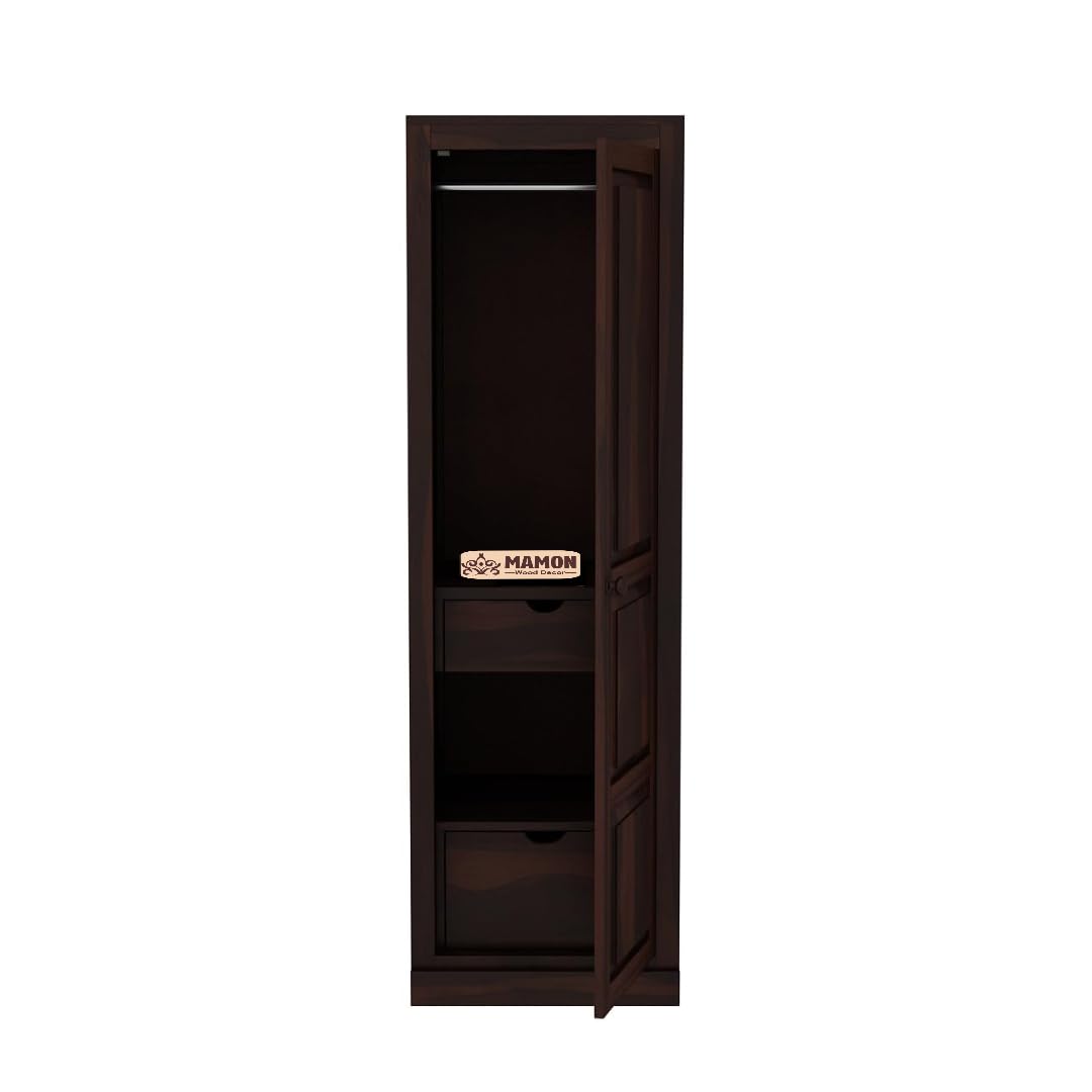 Mamon Wood Decor Single Door Wardrobe with 2 drawers, 2 shelves - Walnut