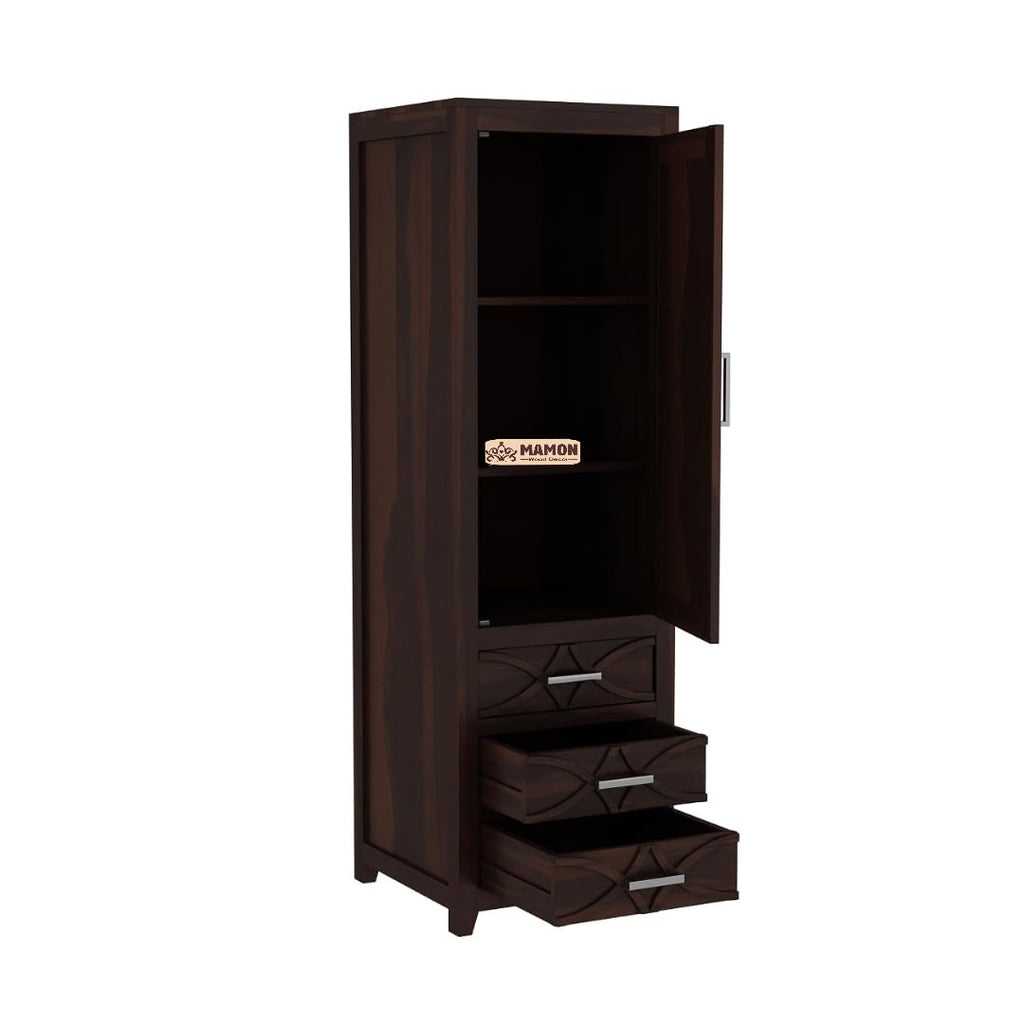 Mamon Wood Decor Single Door Wardrobe with 3 drawers & 3 shelves – Jack - Walnut
