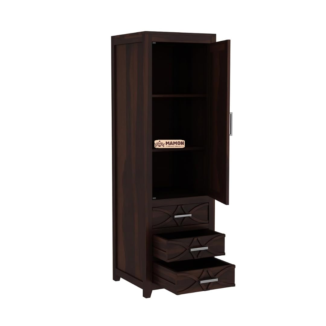Mamon Wood Decor Single Door Wardrobe with 3 drawers & 3 shelves – Jack - Walnut