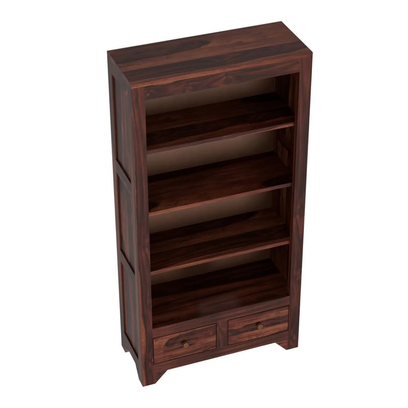 Mamon Wood Decor Solid Wood Semi-Open Book Shelf – Walnut