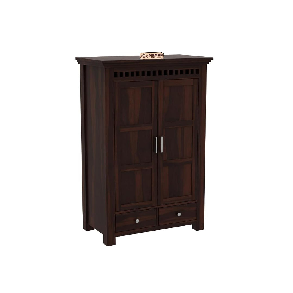 Mamon Wood Decor 2 Door Wardrobe with 2 drawers, 2 shelves & hanging - Walnut