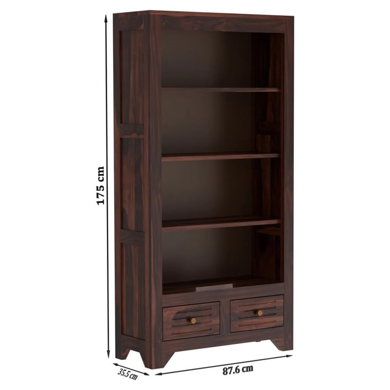 Mamon Wood Decor Solid Wood Semi-Open Book Shelf – Walnut
