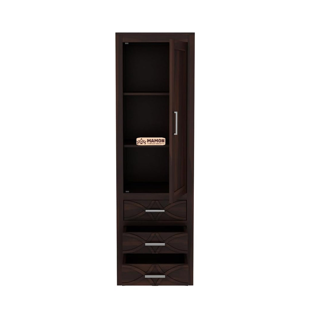 Mamon Wood Decor Single Door Wardrobe with 3 drawers & 3 shelves – Jack - Walnut