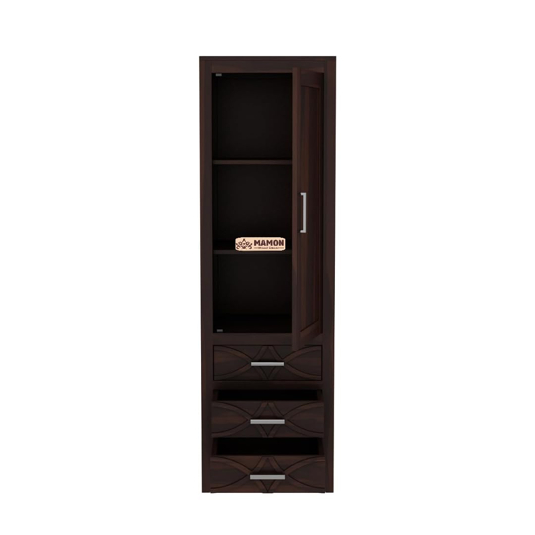 Mamon Wood Decor Single Door Wardrobe with 3 drawers & 3 shelves – Jack - Walnut