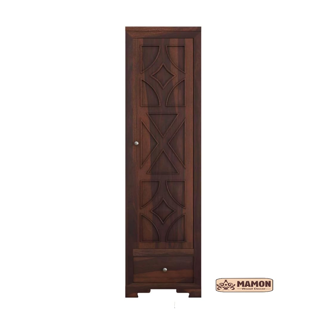 Mamon Wood Decor Single Door Wardrobe with 1 drawer & 4 shelves – Davis - Walnut