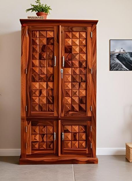 Ambica Woodmart Sheesham wood wardrobe in honey finish, photo 1