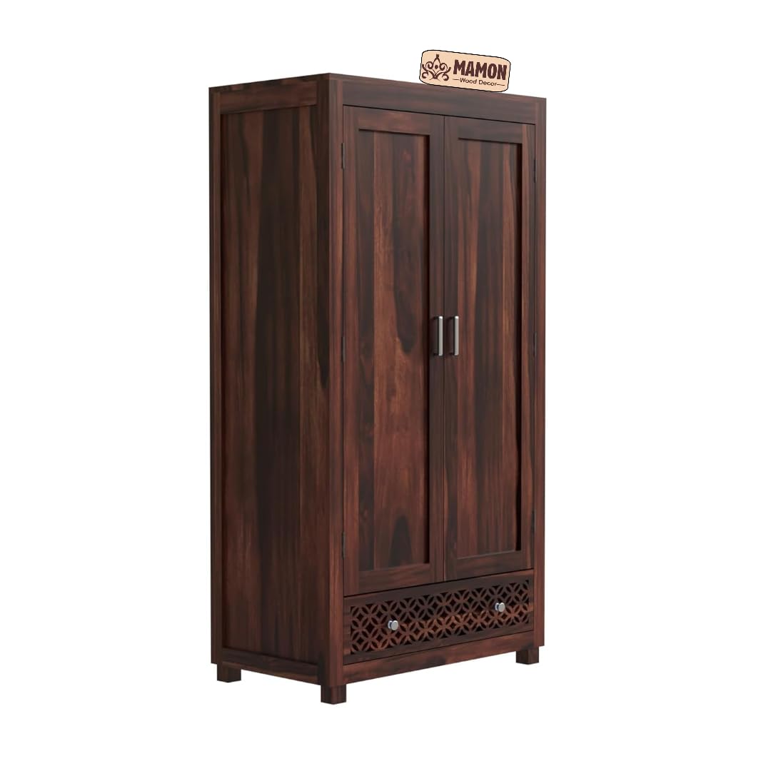 Mamon Wood Decor Solid Wood Wardrobe with Double Doors, Decorative
