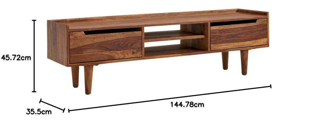 Mamon Wood Decor Sheesham Wood Modern TV Unit with Door and Shelf