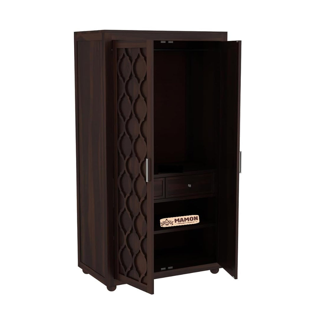 Mamon Wood Decor 2 Door Wardrobe with 2 drawers, 3 shelves & hanging - Walnut