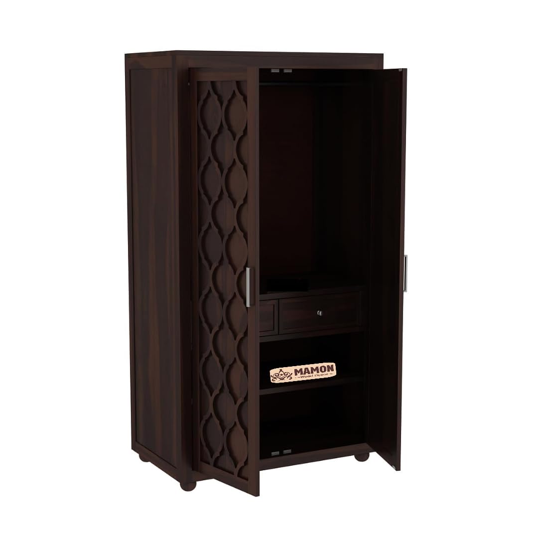 Mamon Wood Decor 2 Door Wardrobe with 2 drawers, 3 shelves & hanging - Walnut