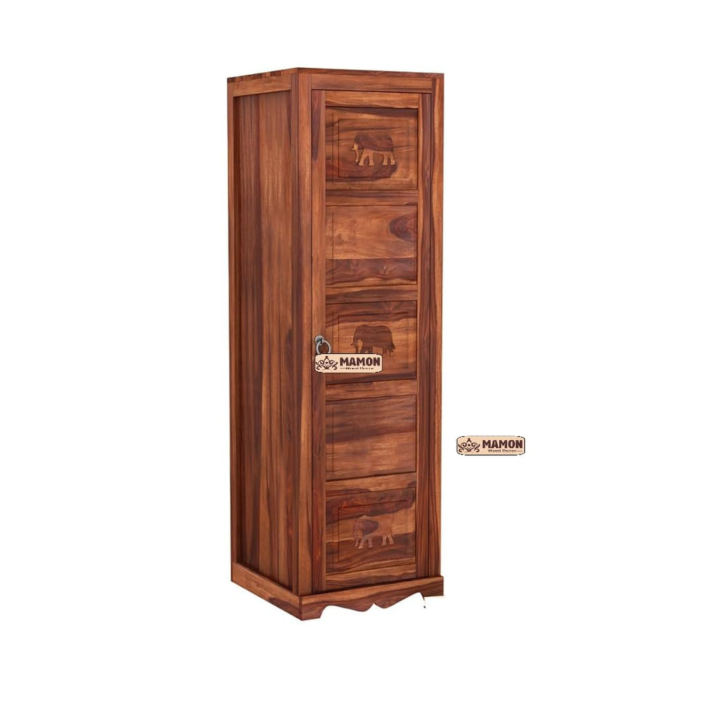 Mamon Wood Decor 1 Door Wardrobe with 1 drawer, 3 shelves & hanging - Honey
