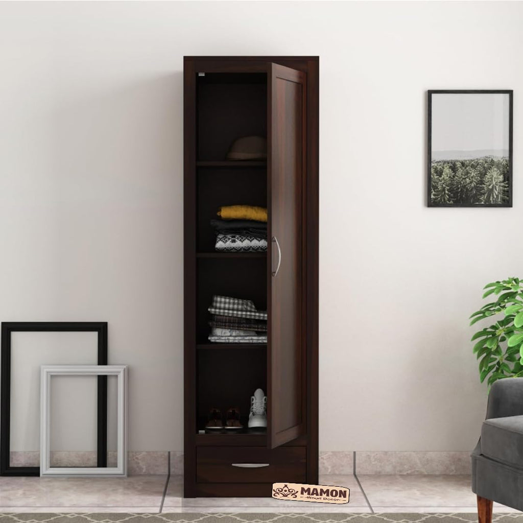 Mamon Wood Decor Solid Sheesham Wood Single Door Wardrobe with 1
