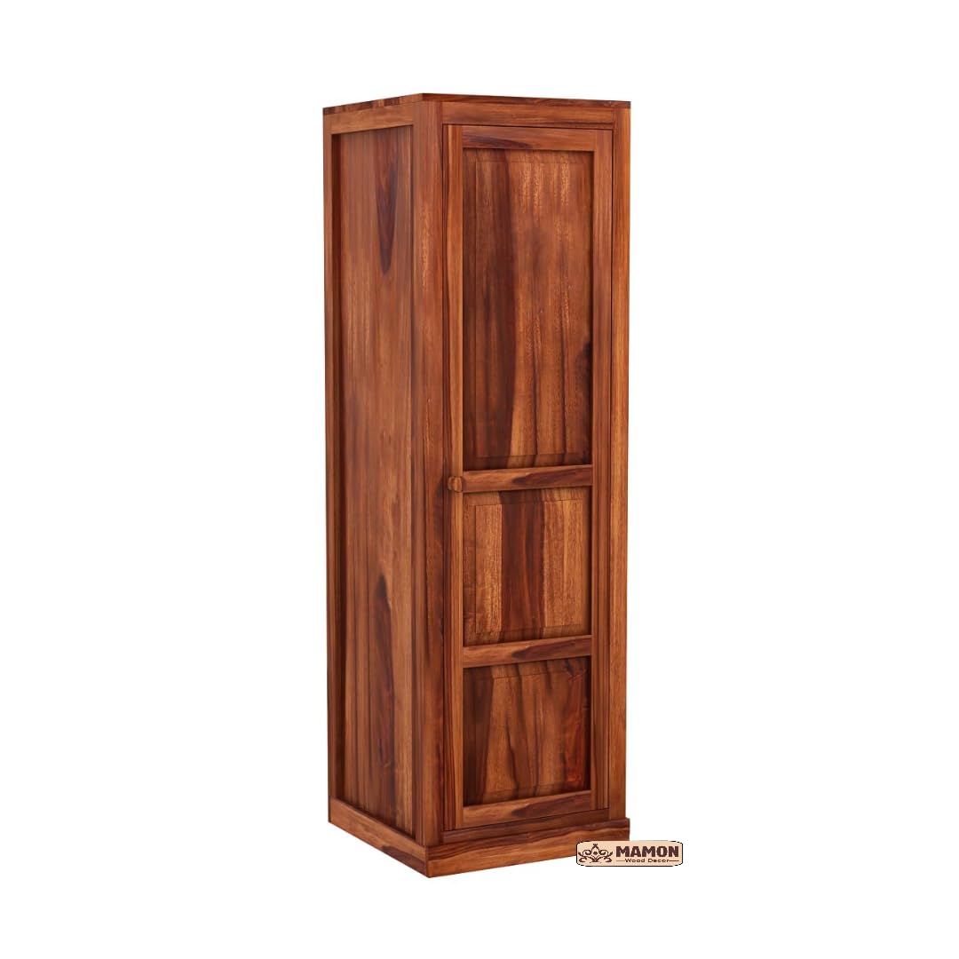 Mamon Wood Decor Single Door Wardrobe with 2 drawers, 2 shelves - Honey