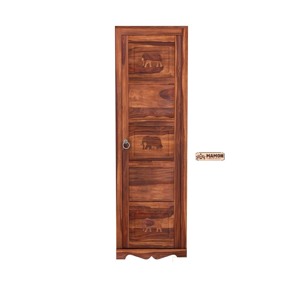 Mamon Wood Decor 1 Door Wardrobe with 1 drawer, 3 shelves & hanging - Honey