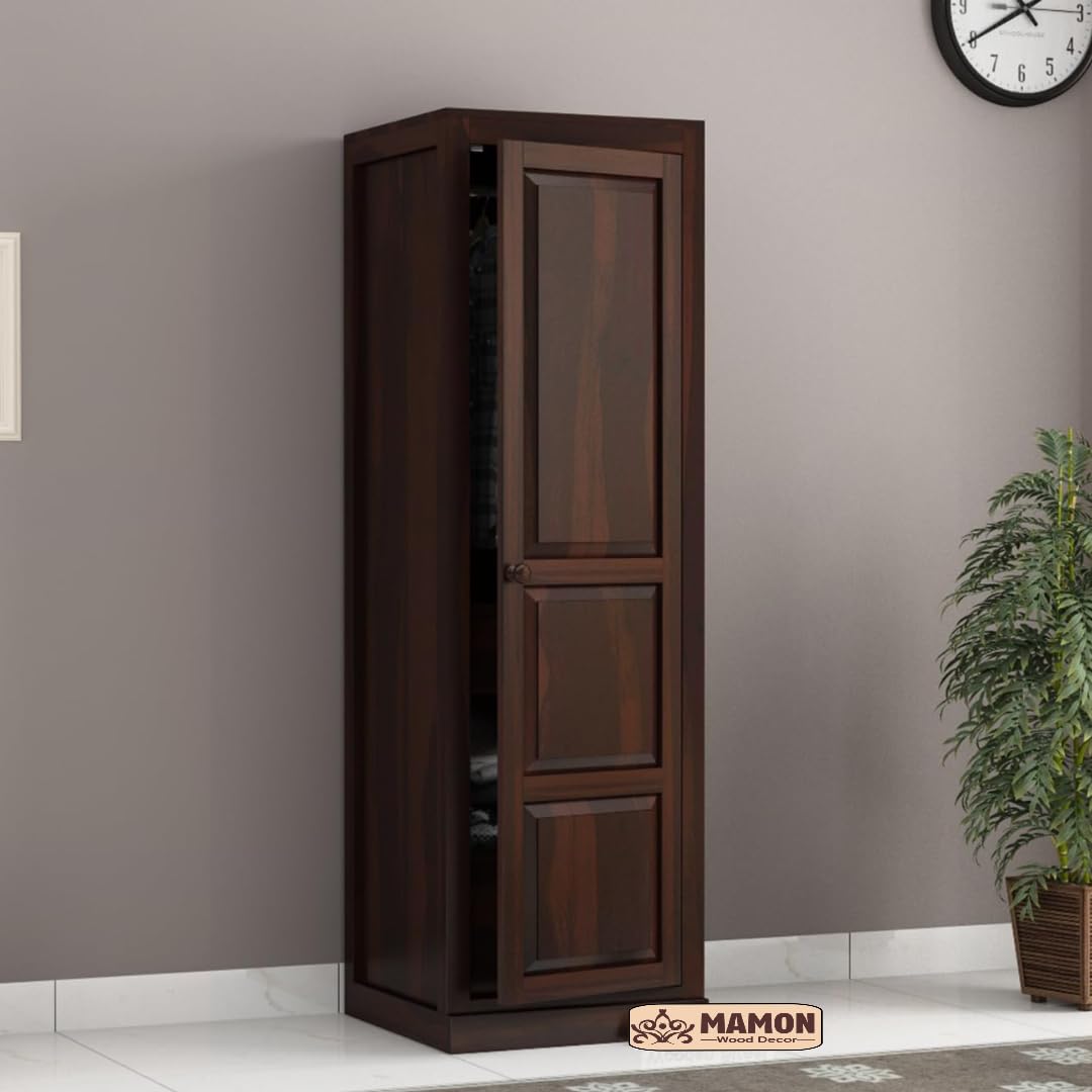 Mamon Wood Decor Single Door Wardrobe with 2 drawers, 2 shelves - Walnut