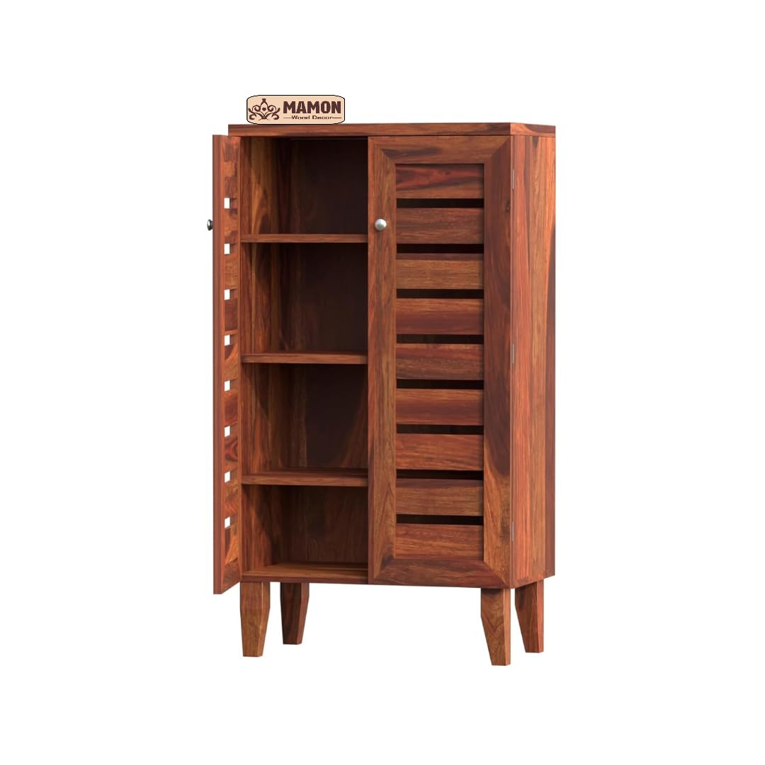 Mamon Wood Decor Wooden Small Shoe Rack with Door, Shoe Rack Cabinet