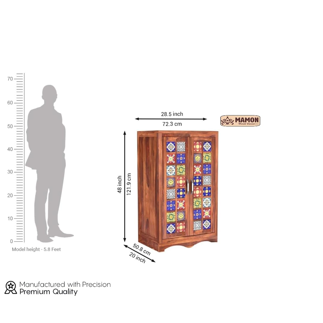 Mamon Wood Decor 2 Door Wardrobe with 2 shelves & hanging space – Ryan - Honey