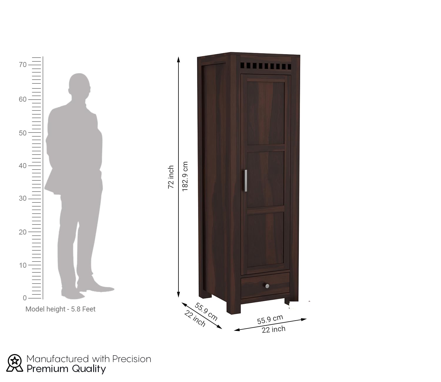 Mamon Wood Decor Wooden Single Door Wardrobe Organizer for Storage