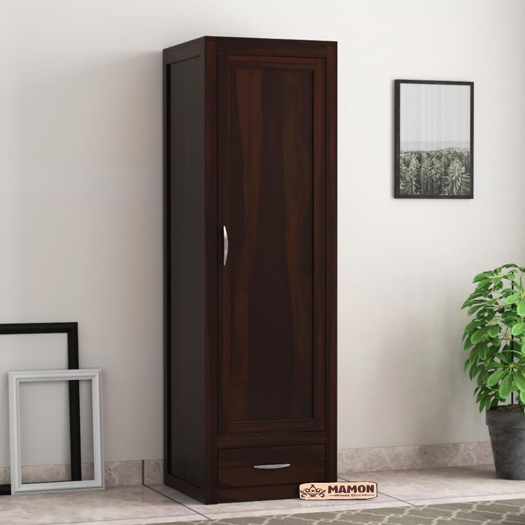 Mamon Wood Decor Solid Sheesham Wood Single Door Wardrobe with 1