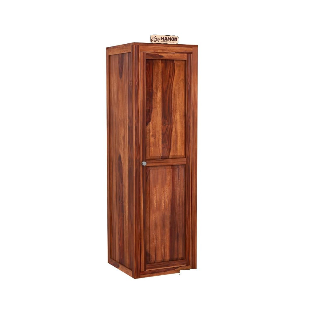 Mamon Wood Decor Sheesham Wood Single Door Wardrobe with 5 Shelf