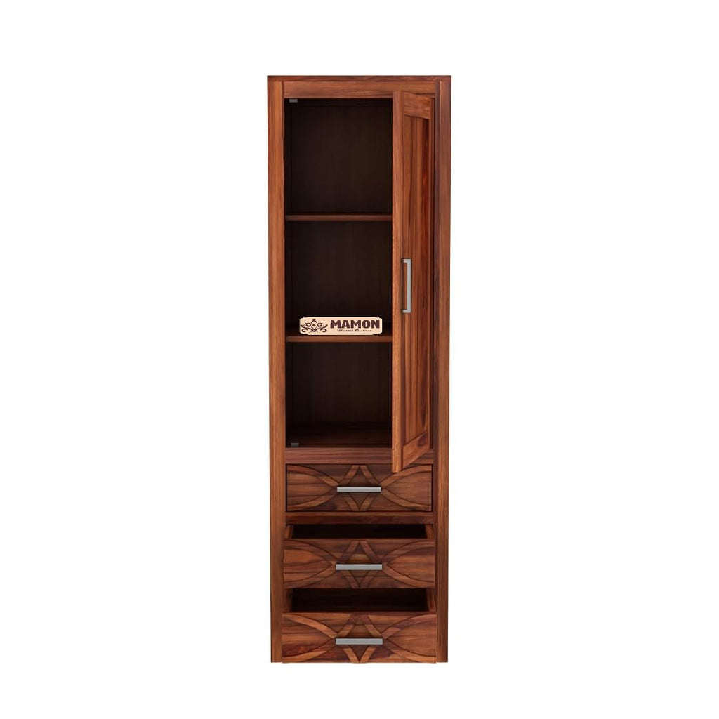 Mamon Wood Decor Single Door Wardrobe with 3 drawers & 3 shelves – Jack - Honey