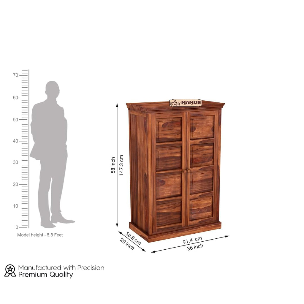 Mamon Wood Decor 2 Door Wardrobe with 2 shelves & hanging space – Ford - Honey