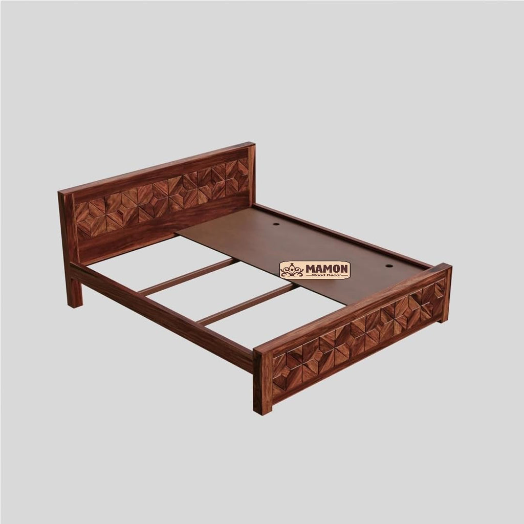 Mamon Wood Decor Sheesham Wood King Size Bed Without Storage Solid