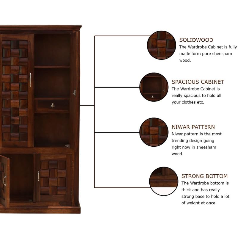 Mamon Wood Decor Solid Sheesham Wood Furniture 4 Door Almirah – Brown