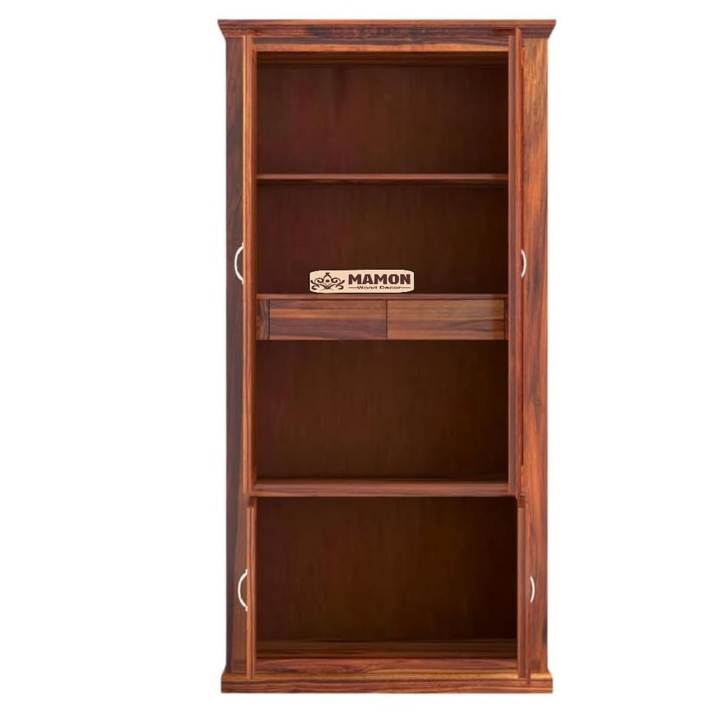 Mamon Wood Decor Solid Sheesham Wood Furniture 4 Door Almirah – Brown