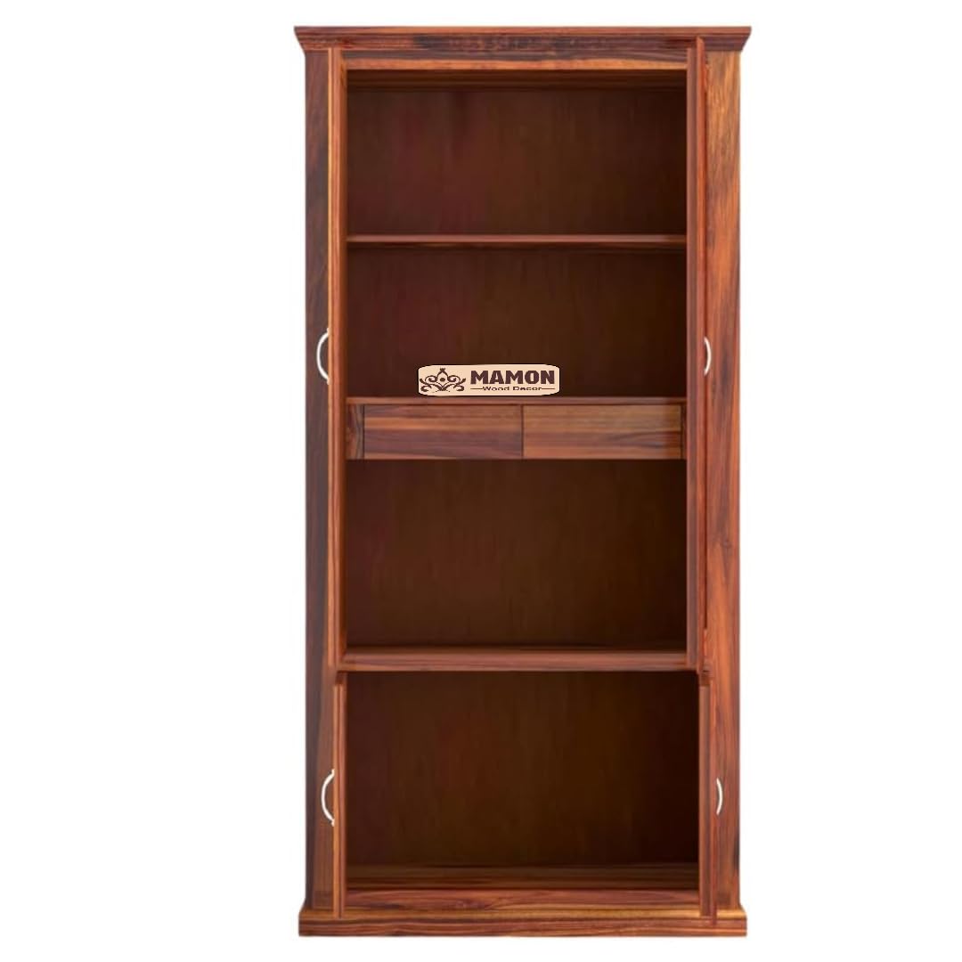 Mamon Wood Decor Solid Sheesham Wood Furniture 4 Door Almirah – Brown